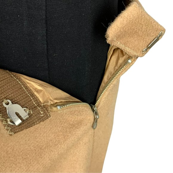 VINTAGE 50s Jaeger A-Line Wool & Camel Hair Knee Length Skirt - Picture 6 of 10